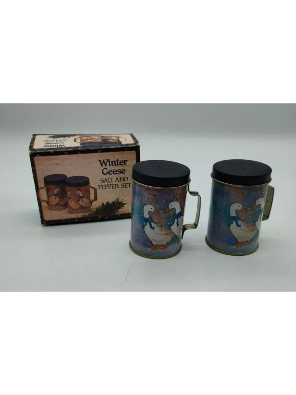 Vintage Winter Geese Salt Pepper Shakers Country Goose Decor w/ Box Farmhouse